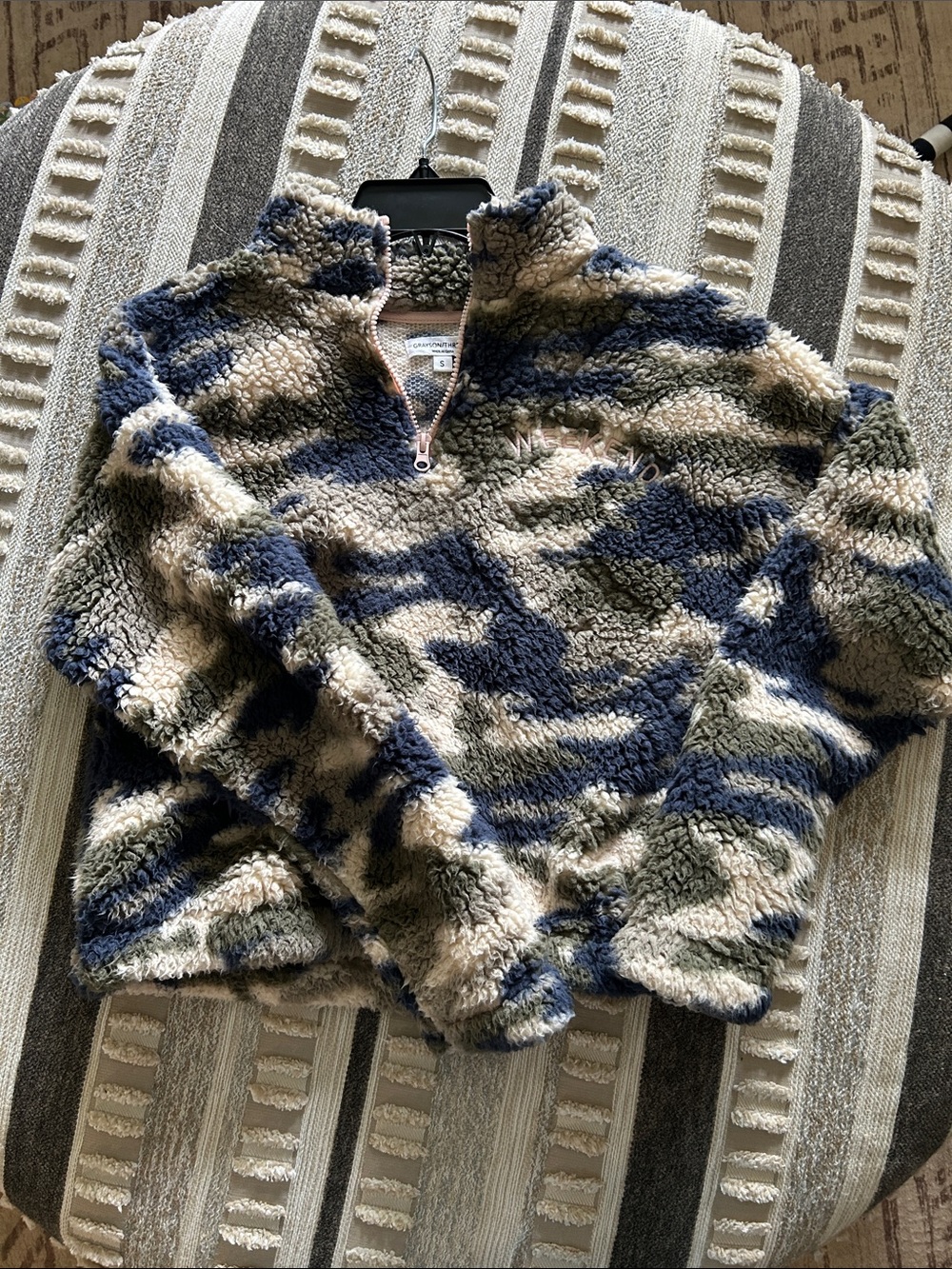 Grayson Threads Quarter-Zip Sherpa Pullover in Navy, Olive & Cream